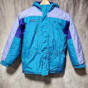 vintage 90's‎ Youth COLUMBIA Ski Jacket Teal/Purples colorblock Hood 18/20 XL